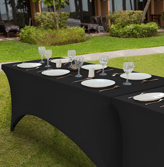 Utopia Kitchen Spandex Tablecloth 1 Pack [5FT, Black] Tight, Fitted, Washable and Wrinkle Resistant Stretch Rectangular Patio Table Cover for Event, Wedding, Banquet & Parties [60Lx30Wx30H Inch]
