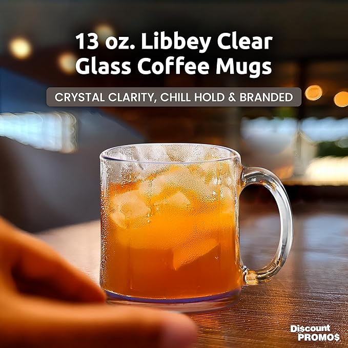 Libbey Clear Glass Coffee Mugs 13 oz. Set of 10, Bulk Pack - Perfect for Coffee, Tea, Espresso, Hot Cocoa, Other Beverages - Blue Bottom