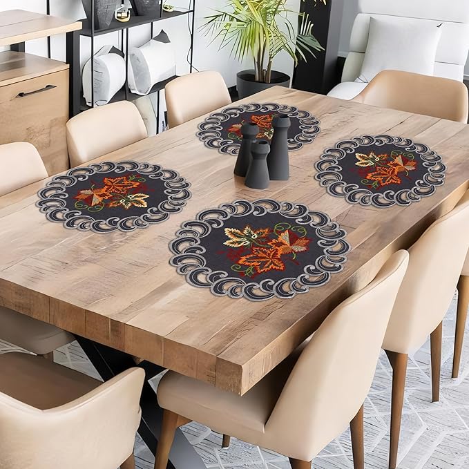 Decozen Set of 12 Doilies for Table, Lace Doilies - Rustic, Crochet, Farmhouse, Kitchen, Dining Table Centerpiece Decor - Round Christmas Placemats - 15 inch Charcoal Gray, Charcoal Fleur Collection