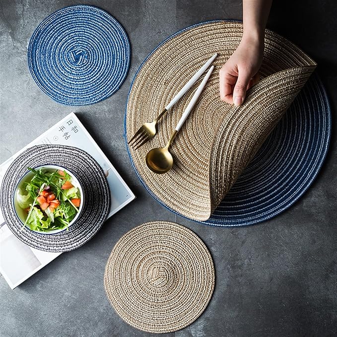 1pc Weave Non-Slip Placemat Cotton Dining Table Mat Coffee Pads Heat Placemat for Home Wedding Decor(H,18cm)