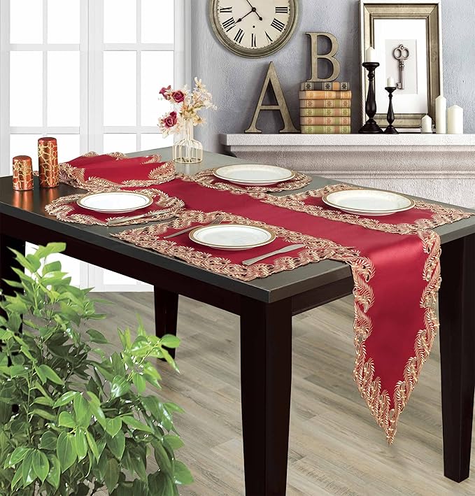 Decozen Set of 12 Doilies for Table, Lace Doilies Rustic Farmhouse Kitchen Dining Table Centerpiece Decor, 15 Inch Gold Burgundy Round Placemats for Home, Valentines Day Gifts, Valentines placemats