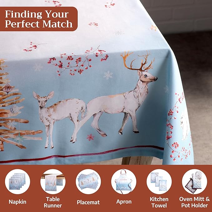 Maison d' Hermine Table Cloth Rectangle Table 100% Cotton 60 x 120 Inches Fall Tablecloth Reusable Everyday Use for Thanksgiving Christmas Decorations Dining Farmhouse Party (Fairy Tale Forest)