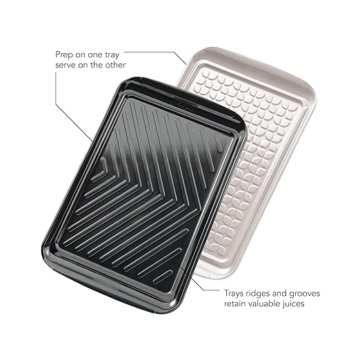 Tovolo Grilling Platters for Outdoor Grill BBQ Prep and Serve Trays Set of 2 Black White, Dishwasher Safe BPA Free Nesting Non Slip Serving Trays for Burgers Steaks Meat Veggies Toppings 17 x 10 x 2