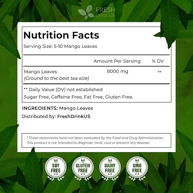 FreshDrinkUS, Premium 140+ Mango Whole Leaves Dried, 100% Natural & Pure from Dried Mango Leaves Tea, No Additives, No Caffeine, Vegan
