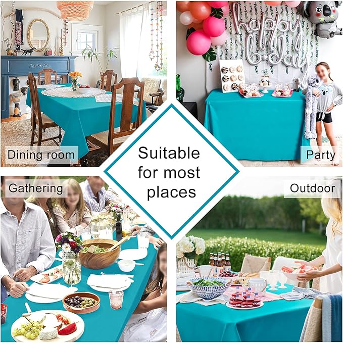 Hiasan Rectangle Tablecloth - Water Resistant and Spillproof Kitchen Washable Polyester Fabric Table Cloth for 6 Foot Tables, 70 x 120 Inch, Turquoise