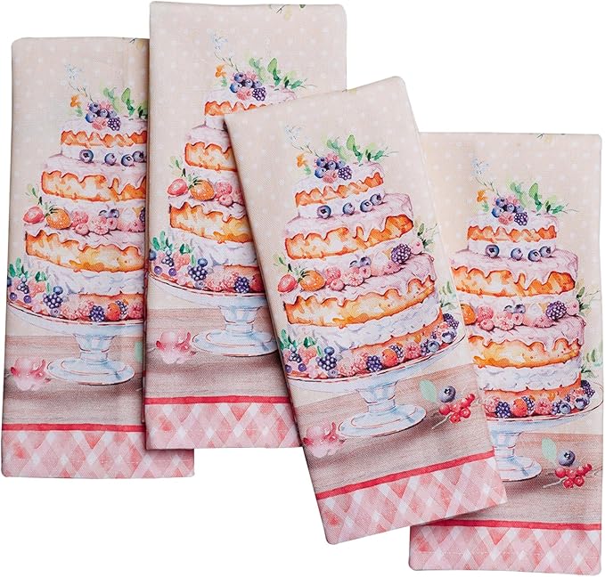 Maison d' Hermine Cloth Napkins Set of 4 100% Cotton Everyday Reusable Square Napkins Cloth Washable Dinner Wedding Restaurant Valentines Day Decorations Spring/Summer (Icing on The Cake, 18" x 18")