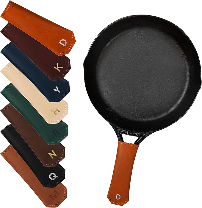 Northwind Personalized Engraved Leather Skillet Handle Cover – Made in USA - Custom Monogrammed Pot Holder Sleeve for Cast Iron Pans, Anniversary, Wedding, Housewarming gift (Handle Cover)