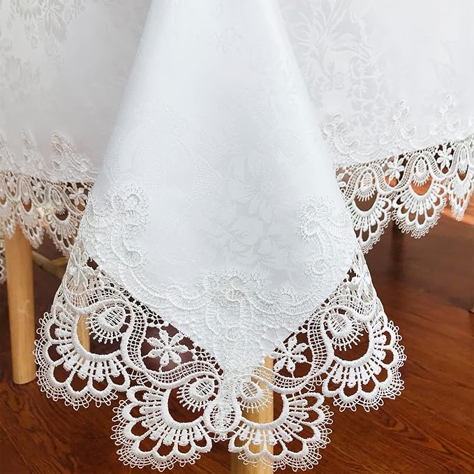 Tablecloths for Rectangle Tables Lace Elegant Decor for Dinning Home Holiday Party Kitchen Easter Christmas Wedding Farmhouse Outdoor Washable Table Linen (H17191-white-1, 72 * 144)