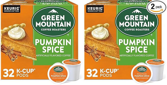Green Mountain Coffee Roasters Seasonal Selections Pumpkin Spice, Keurig Single-Serve K-Cup Pods, Light Roast Cofee, 32 Count (Pack of 2)