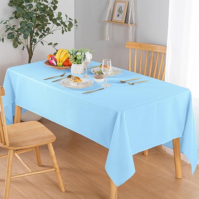 Hiasan 54 X 80 Inch Rectangle Textured Tablecloth - Waterproof Spillproof Antiwrinkle Jacquard Table Cloth for Kitchen and Dining Dinner, Outdoor Picnic, Holiday and Parties, Light Blue