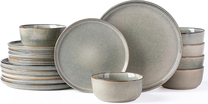 AmorArc Ceramic Dinnerware Sets,Round Reactive Glaze Stoneware Plates and Bowls Set,Highly Scratch Resistant | Dishwasher & Microwave Safe Dishes,Service for 6 (18pc)