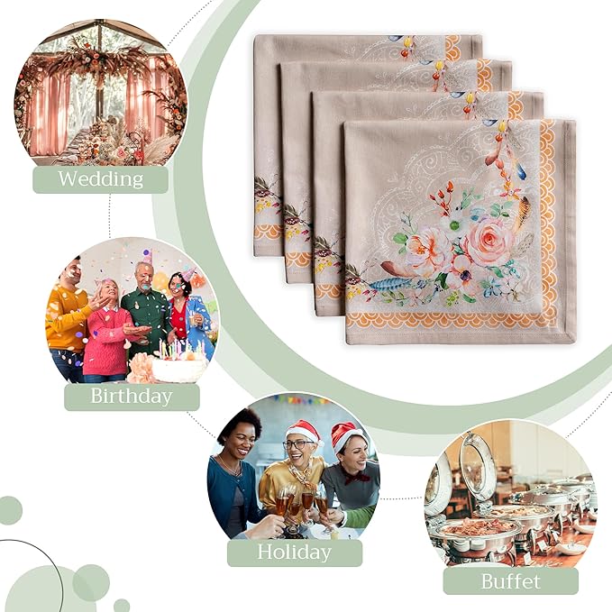 Maison d' Hermine Cloth Napkins Set of 4 100% Cotton Everyday Reusable Square Napkins Cloth Washable Dinner Party Wedding Restaurant Valentines Day Decorations Spring/Summer (Ibiza - Beige, 20" x 20")