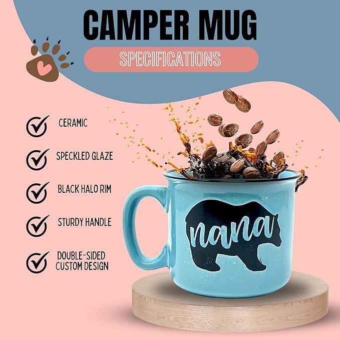 Brooke & Jess Designs Nana Bear Cute Coffee Mug - Grandma Gifts, Mother's Day, Christmas, Birthday (Teal)