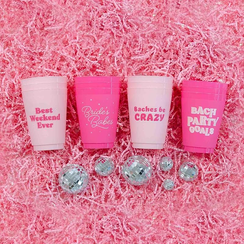 48 Pcs Variety Pack Bachelorette Party Cups, Plates & Napkins by Stag & Hen | Custom Personalized Drinkware Tableware for Cute Classy Theme Bridal Shower, Engagement Party | Gifts, Favors, Decor
