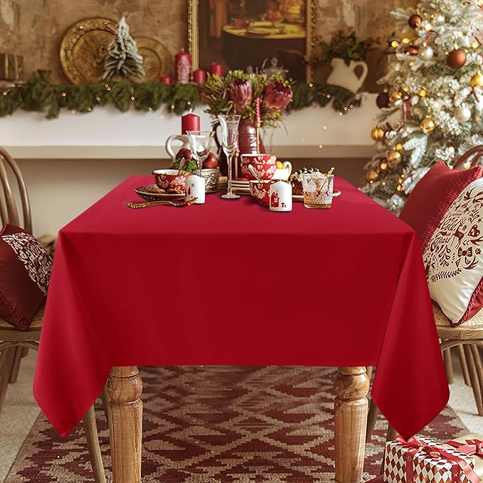sancua 2 Pack Red Tablecloth 60 x 84 Inch, Rectangle 4 Feet Christmas Table Cloth - Stain and Wrinkle Resistant Washable Polyester Table Cover for Dining Tables, Buffet Parties and Camping