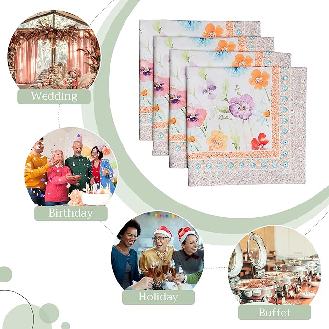 Maison d' Hermine Cloth Napkins Set of 4 100% Cotton Everyday Reusable Square Napkins Cloth Washable Dinner Party Wedding Restaurant Valentines Day Decorations Spring/Summer(Summer Whisper, 20" x 20")