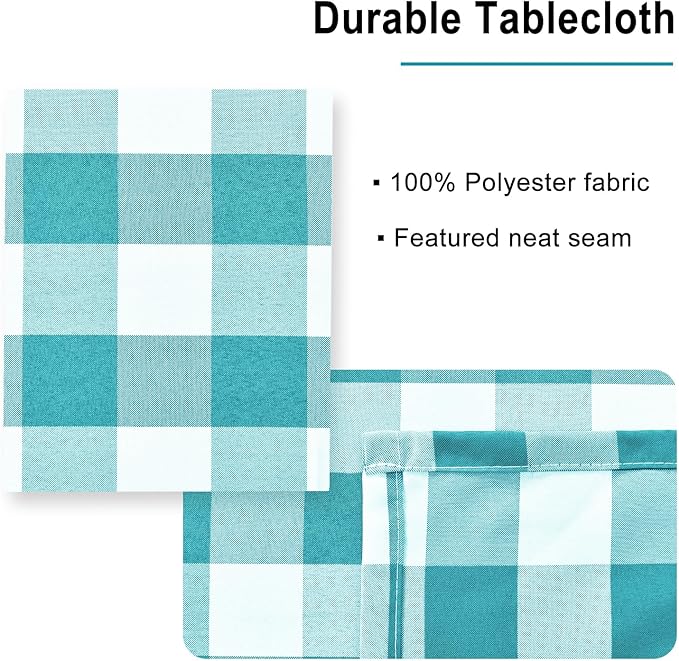 Hiasan Checkered Square Tablecloth - Stain Resistant, Waterproof and Wrinkle Resistant Washable Table Cloth for Dining Room and Outdoor Use, 60 x 60 Inch, Turquoise and White Gingham Pattern