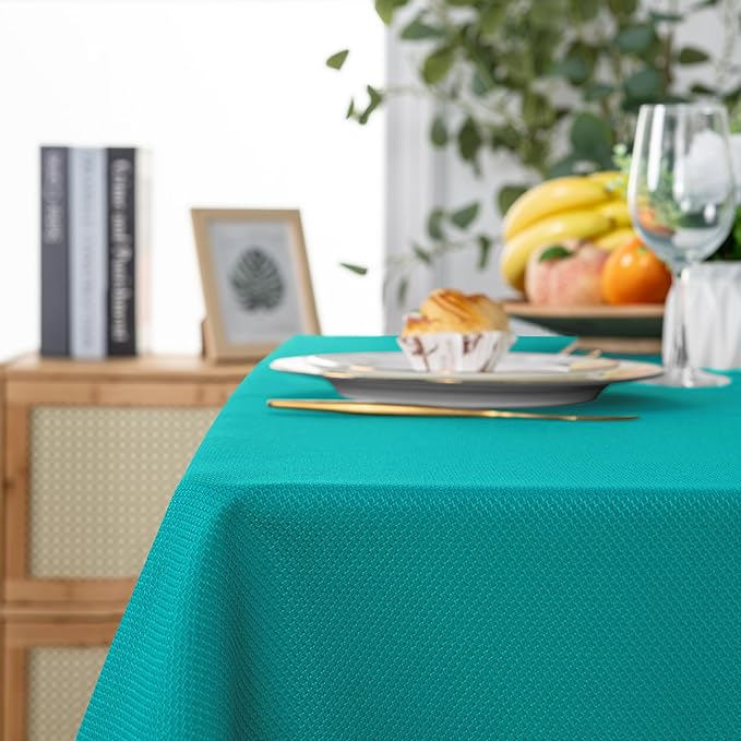 Hiasan 54 X 54 Inch Square Textured Tablecloth - Waterproof Spillproof Antiwrinkle Jacquard Table Cloth for Kitchen and Dining Dinner, Outdoor Picnic, Holiday and Parties, Turquoise