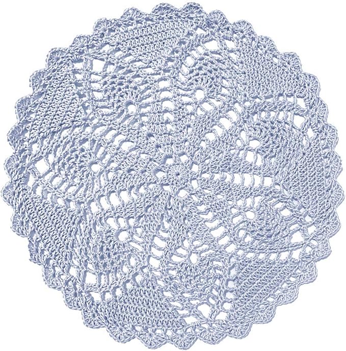 BIBITIME Lace Placemats Table Doilies Round Handmade Crochet Doily Kitchen Cup Mug Mats (BrightGrey, 11 to 12 inches-1PC)