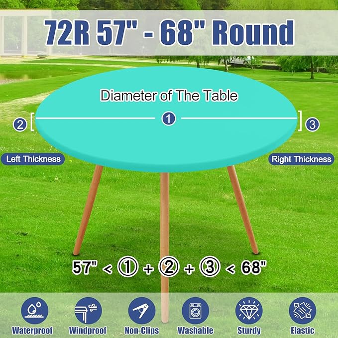 Round Spandex Tablecloth, Elastic Fitted Waterproof Tablecloths for 57"-68" Tables, Stretch Washable Picnic Table Cover for Camping, Dining, Indoor and Outdoor,Aqua Blue