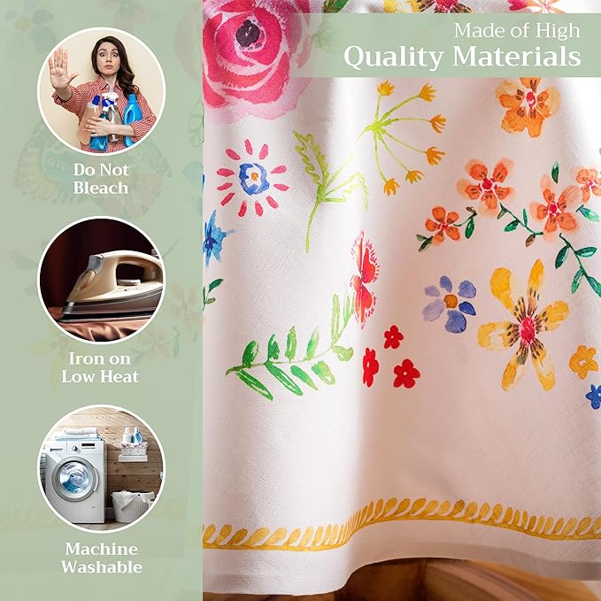Maison d' Hermine Table Cloth Round Table 100% Cotton 69 Round Inches Tablecloth Reusable Decorative for Dining Room Farmhouse Home Valentines Day Decorations Spring Summer - Happy Florals - Sweety