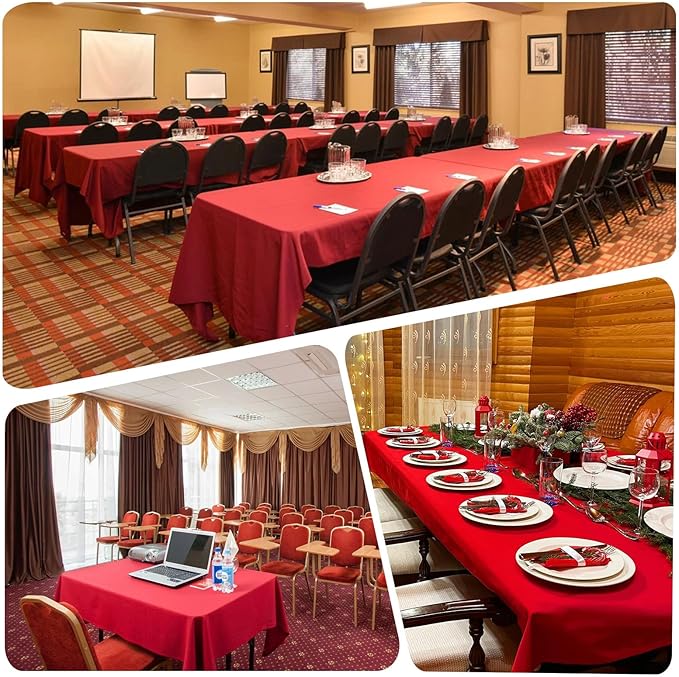 8 Pack Red Tablecloth 60x102 Inch Rectangle Tablecloths for 6 Foot Rectangle Tables, Table Cloth Washable Polyester Fabric Rectangular Table Cover for Dining Banquet Wedding Party