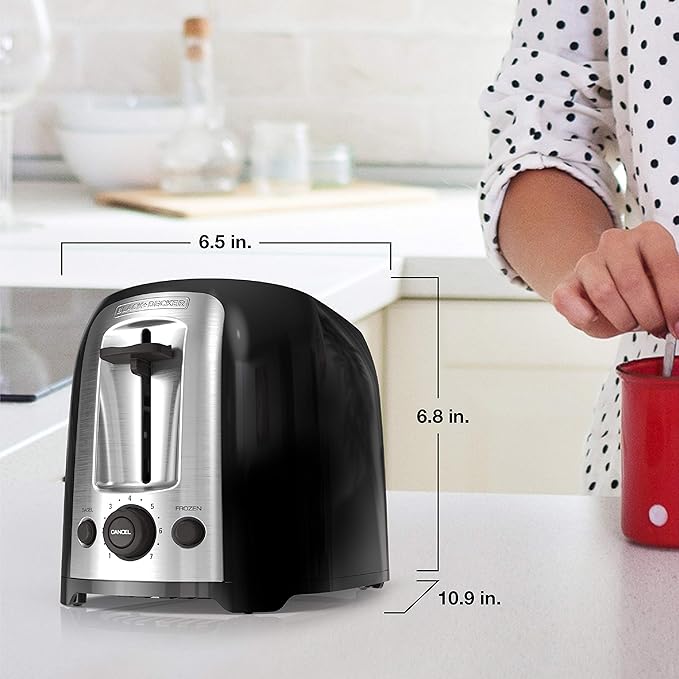 BLACK+DECKER 2-Slice Toaster, TR1278B, Extra Wide Slots, 7 Shade Settings, 850 Watts, Frozen and Bagel Buttons