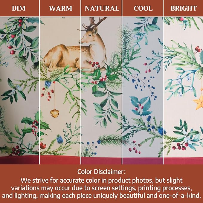 Maison d' Hermine Table Cloth Round Table 100% Cotton 63 Inches Fall Tablecloth Reusable Everyday Use for Thanksgiving Christmas Decorations Dining Farmhouse Party (Holly Time)