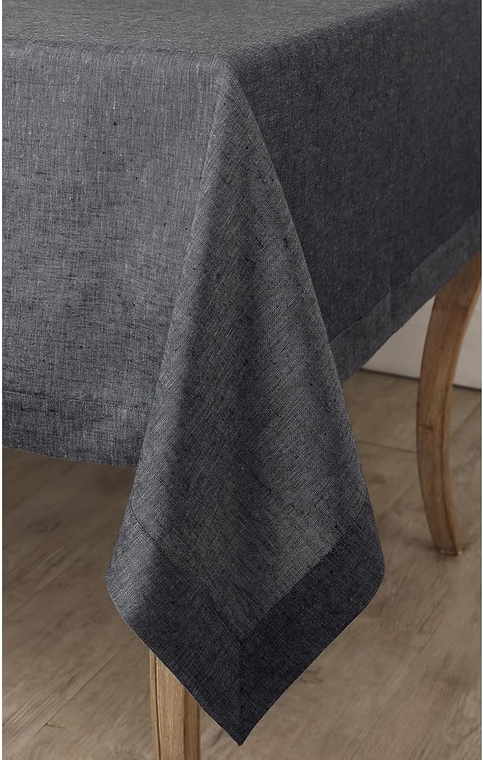 Solino Home Linen Tablecloth 60 x 108 Inch - 100% Pure Linen Charcoal Grey Table Cloth for Rectangle Tables - Athena, Machine Washable Tablecloth for Winter, Spring