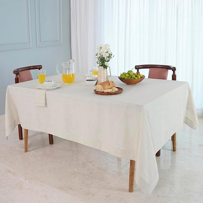 D'Moksha Homes Linen Tablecloth 60 x 108 Inch - 100% Pure Linen Light Natural Tablecloth for Rectangle Tables - Machine Washable Table Cloth for Valentines, Spring, Easter