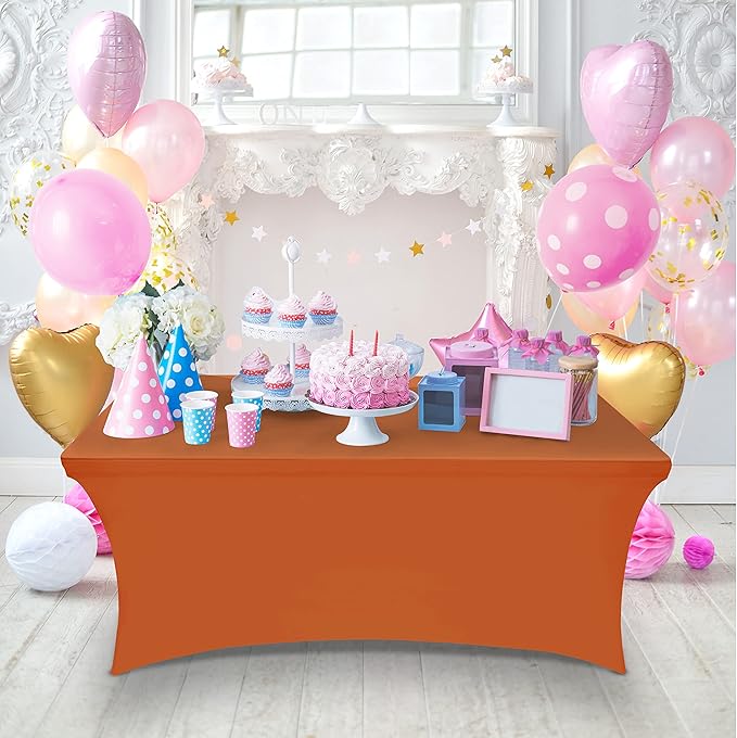 Utopia Kitchen Spandex Tablecloth 1 Pack [6FT, Orange] Tight, Fitted, Washable and Wrinkle Resistant Stretch Rectangular Patio Table Cover for Event, Wedding, Banquet & Parties [72Lx30Wx30H Inch]