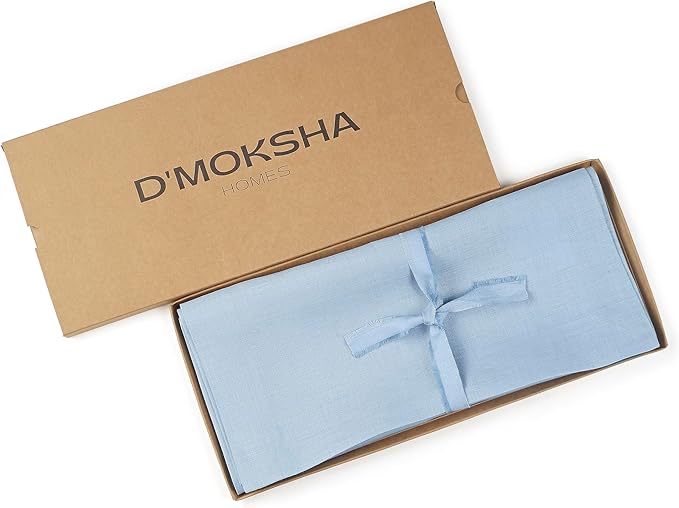 D'Moksha Homes Linen Powder Blue Table Runner 84 Inches Long - 100% Pure Linen 14 x 84 Inch Table Runner for Dining, Spring, Easter - Machine Washable