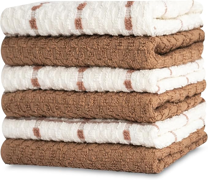 GOLD TEXTILES Kitchen Towels 12 Pack Premium 100% Cotton Dish Towels for Kitchen (15 x 25 Inches) Super Soft & Absorbent Kitchen Hand Towels for Drying Dishes, Cleaning - Reusable and Washable (Brown)