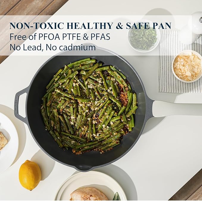 PRICUSIS Nonstick Ceramic Frying Pan, 8/10/12 Inch Non Toxic Skillet, Egg & Omelet & Chef's Pan, Induction Compatible & Oven Safe, Dishwasher Safe,PTFE PFAS & PFOA Free (8 Inch, Gray)