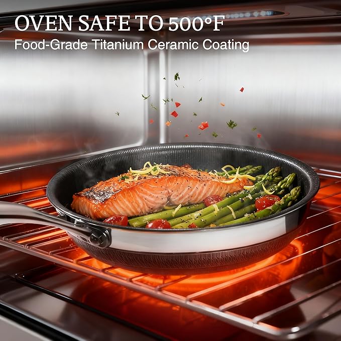 KITEXPERT Non Stick Frying Pans with Lid, 10" Titanium Ceramic Pan Nonstick Stainless Steel Skillet, PFAS PFOA & PTFE Free, Quick-Cool Handle, Dishwasher & Oven Safe, Compatible with All Cooktops