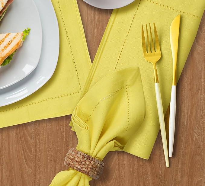 Homidate Hemstitched Cotton Cloth Dinner Napkins Set of 12 – 18x18 Golden Kiwi – Reusable Machine Washable Fabric Napkins for Weddings, Thanksgiving, Christmas & Events