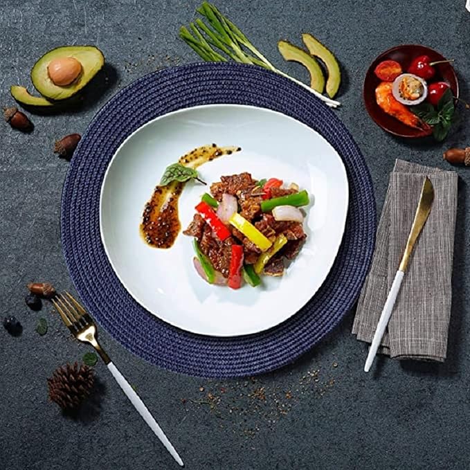 Round Table Mat Braided Woven Set of 4 Woven Placemats Heat Non-Slip for Kitchen Indoor and Outdoor 15 Inch(PPR Dark Grey,Round_38CM 6PCS)