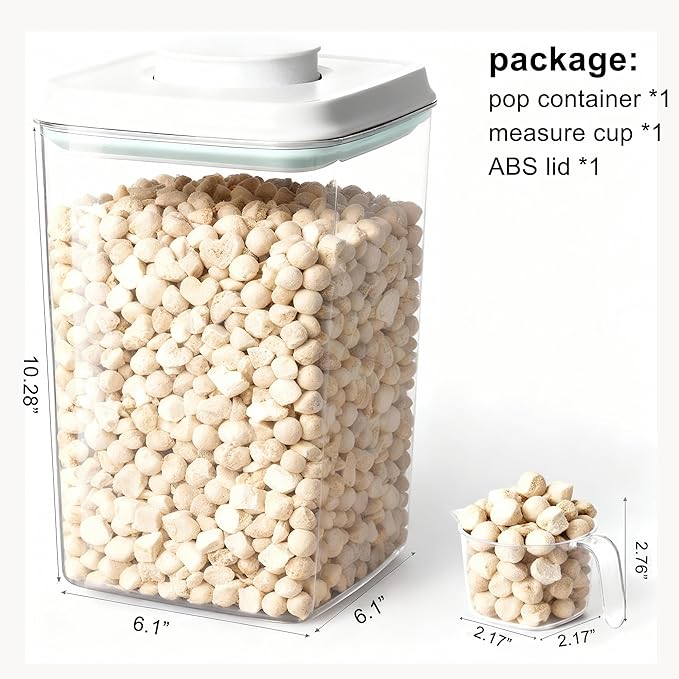 3-5 Lbs Dog-Cat Treat Container Pop Pet Food Storage Container for Kibble & Treats with 130ml / 0.13qt Measure Scoop, Stackable Pop Lid Plastic Container (4000ml / 4.2qt *1)
