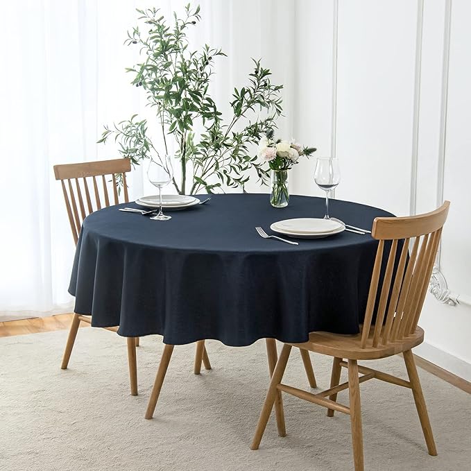 maxmill Round Linen Looking Textured Tablecloth Spill-Proof Wrinkle Free Soft Jacquard Table Cloth for Circular Table Cover, for Dining Room Buffet Banquet Parties Holiday Dinner, 70 Inch Navy Blue