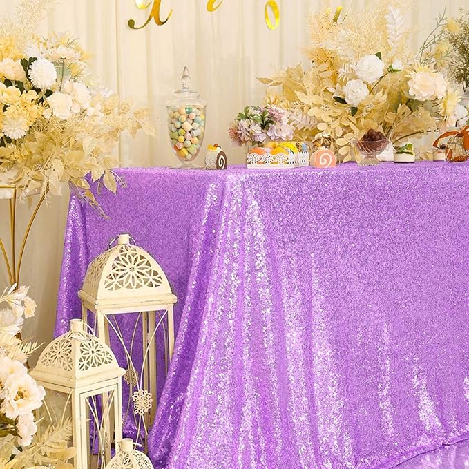 Eternal Beauty Lavender Tablecloth, 90x156 Inch Sequin Rectangle Table Cover for Cake Dessert Exhibition Party Birthday Events