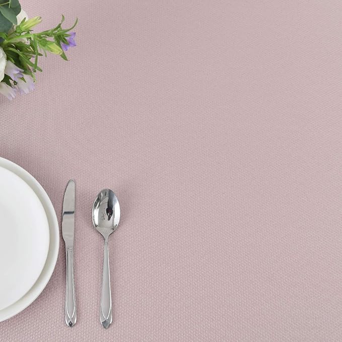 maxmill Round Textured Tablecloth Spill-Proof Wrinkle Free Soft Jacquard Table Cloth for Circular Table Cover, for Dining Room Buffet Banquet Parties Holiday Dinner, 70 Inch Dusty Pink