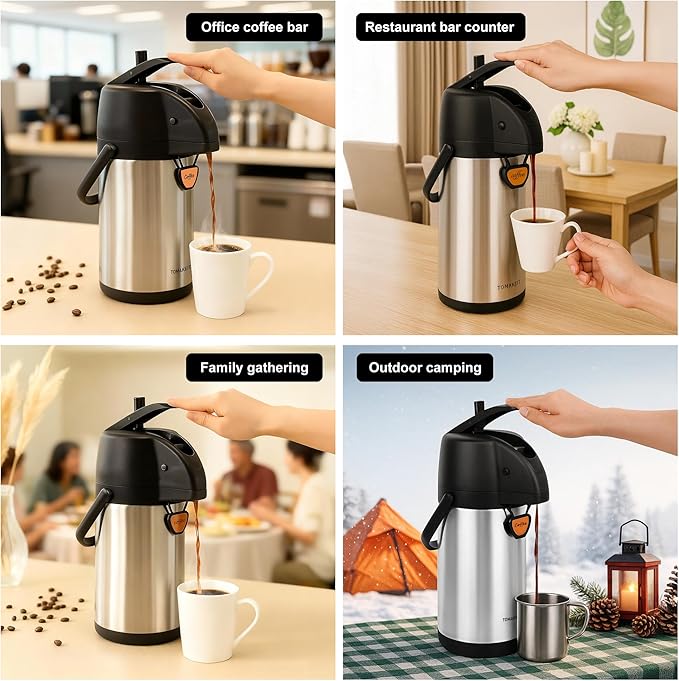 Airpot Coffee Dispenser Thermal with Pump,2.2L/74 Oz Insulated Stainless Steel Large Airpot Coffee Carafe Lever Action for Hot/Cold Water,Thermal Carafes for Hot Cocoa for Parties