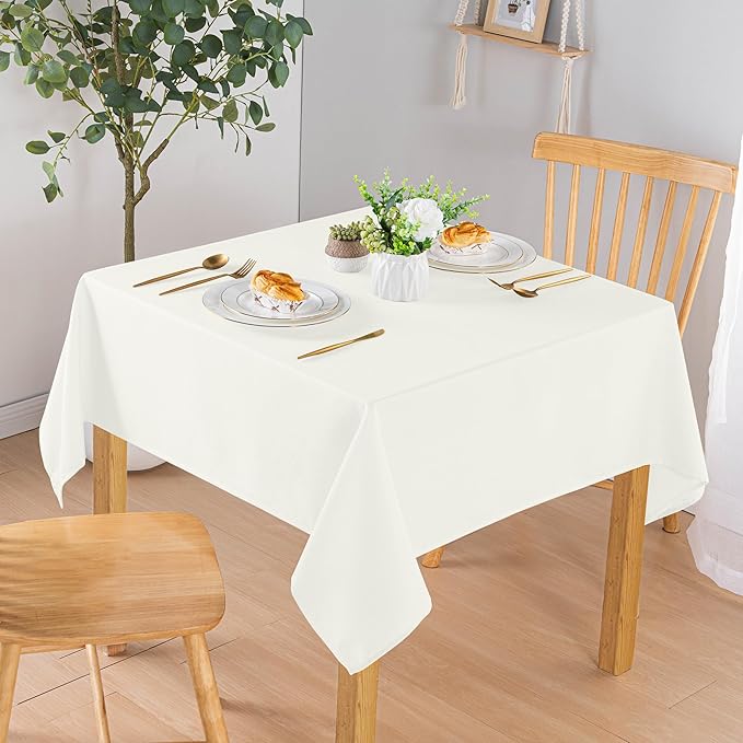 Hiasan 70 X 70 Inch Square Textured Tablecloth - Waterproof Spillproof Antiwrinkle Jacquard Table Cloth for Kitchen and Dining Dinner, Outdoor Picnic, Holiday and Parties, Ivory