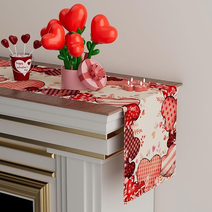 XCHI Love Hearts Valentine's Day Table Runner Table Decoration for Party Home Kitchen Dining Holiday Decor 13x72 Inch