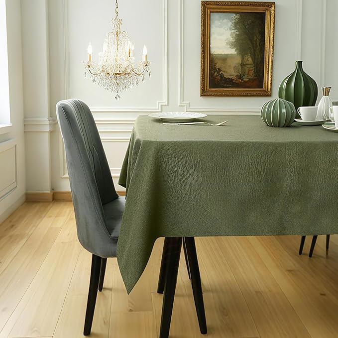 BALCONY & FALCON Table Cloth Rectangle, Faux Linen Tablecloth Spill Proof, Wipe Clean and Washable Table Cover for Dining Kitchen Outdoor Fall Thanksgiving Christmas Holidays (Moss Green, 55" x 71")