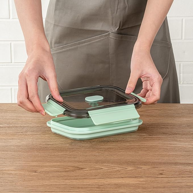 Restaurantware-Fresh Hero 27.2 Ounce Storage Containers, 25 Durable Airtight Food Containers - Microwavable, Freezable, Green Plastic Collapsible Container, Dishwashable, With Vented Lids