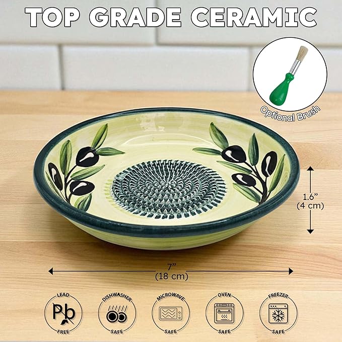 Ceramic Grater Bowl, Garlice Grater Plate, Handmade Ginger Grater, Mincer Bowl for Cheese &Vegetables, Ceramic Decorative Mincer, Hand Dish for Garlic (Sunny Olives)