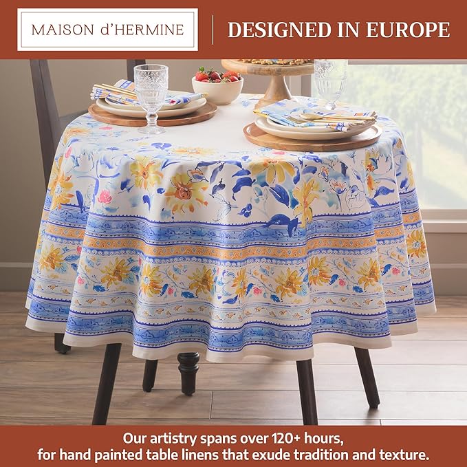 Maison d' Hermine Table Cloth Round Table 100% Cotton 63 Round Inches Tablecloth Reusable Decorative for Dining Room Farmhouse Home Valentines Day Decorations Spring Summer - Girassol