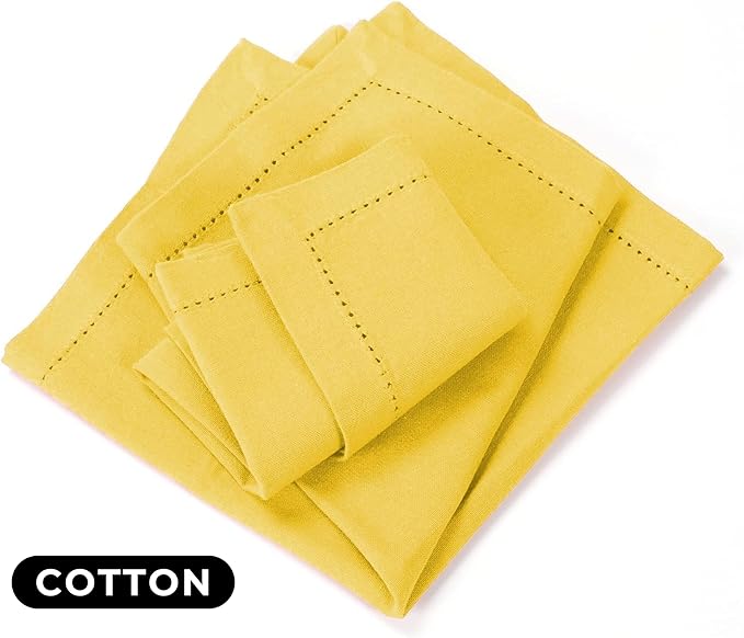 Homidate Cotton Dinner Napkins Set of 12 – 18x18 Sand Yellow with Hemstitched Mitered Corners – Machine Washable Fabric Napkins for Thanksgiving, Weddings & Cocktails