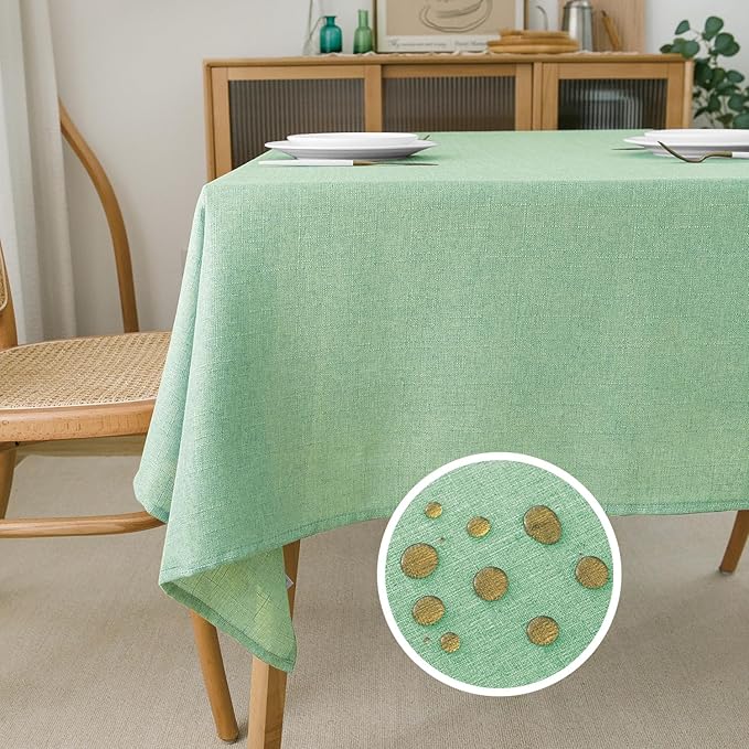 NLMUVW Light Green Linen Tablecloth Rectangle 120 Inch, Water Resistant Textured Table Cloth Farmhouse Table Cover for Kitchen Dining Coffee, 54 x 120 Inch